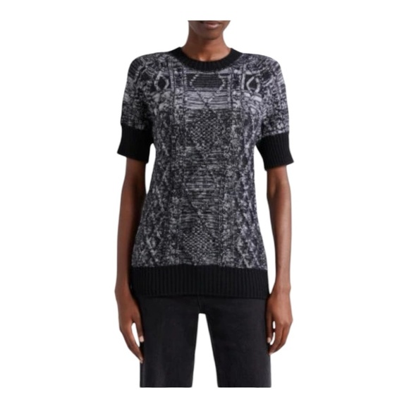 The Oula Company 100% Merino Wool Black & Gray Patterned Sweater NWOT - Picture 1 of 8